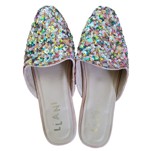 LLANI Confetti Embellished Slides in Peach Size 41 US 10 - Picture 3 of 6